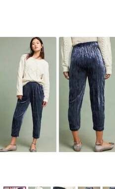 New Anthropologie Ett Twa Blue Kinley Velvet Pull On Pants